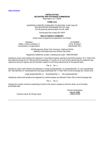 Vorschaubild Wells Fargo 10-Q Quartalsbericht  
