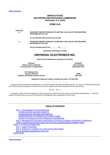 Thumbnail Universal Electronics 10-Q Quarterly Report FY 