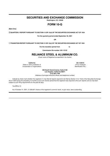 Thumbnail Reliance


 10-Q Quarterly Report FY 