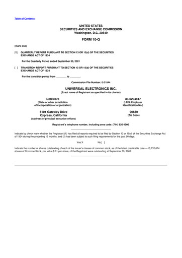 Thumbnail Universal Electronics 10-Q Quarterly Report FY 