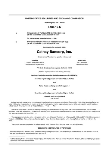 Thumbnail Cathay General Bancorp 10-K Annual Report 2001