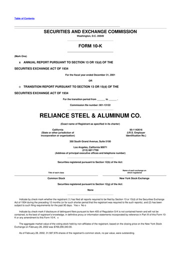 Thumbnail Reliance


 10-K Annual Report 2001