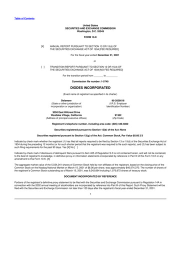 Thumbnail Diodes Incorporated 10-K Annual Report 2001