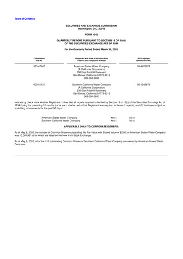 Thumbnail American States Water
 10-Q Quarterly Report FY 