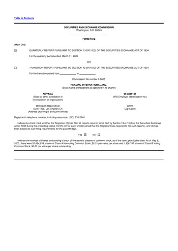 Thumbnail Reading International
 10-Q Quarterly Report FY 