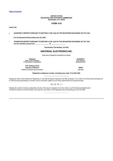 Thumbnail Universal Electronics 10-Q Quarterly Report FY 