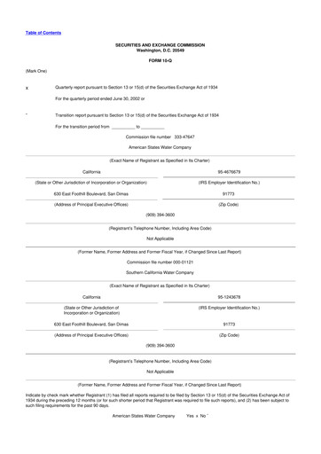 Thumbnail American States Water
 10-Q Quarterly Report FY 