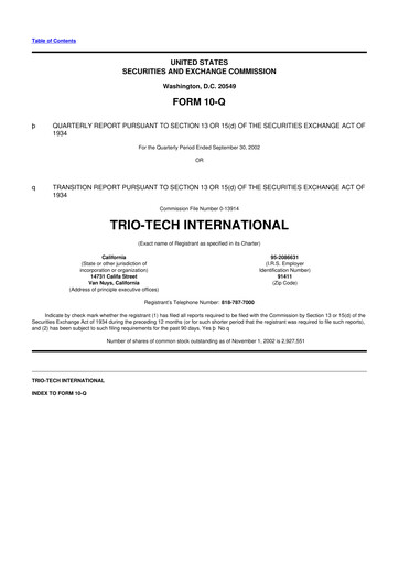 Thumbnail Trio-Tech International 10-Q Quarterly Report FY2002-11-12 
