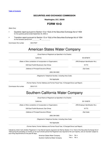 Thumbnail American States Water
 10-Q Quarterly Report FY 