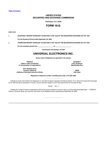 Thumbnail Universal Electronics 10-Q Quarterly Report FY 