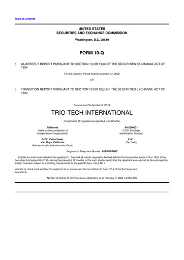 Thumbnail Trio-Tech International 10-Q Quarterly Report FY2003-02-11 