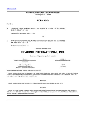Thumbnail Reading International
 10-Q Quarterly Report FY 