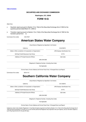 Thumbnail American States Water
 10-Q Quarterly Report FY 