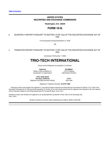 Thumbnail Trio-Tech International 10-Q Quarterly Report FY2003-05-16 