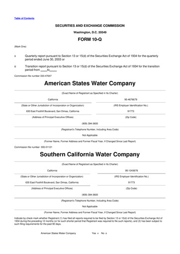 Thumbnail American States Water
 10-Q Quarterly Report FY 