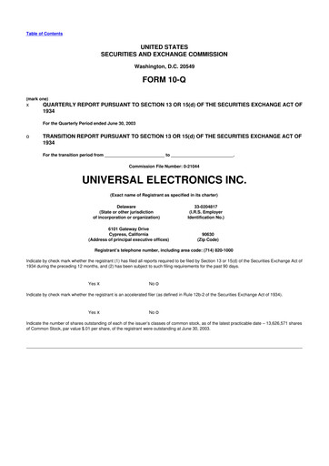 Thumbnail Universal Electronics 10-Q Quarterly Report FY 