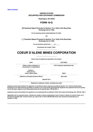 Vorschaubild Coeur Mining
 10-Q Quartalsbericht  