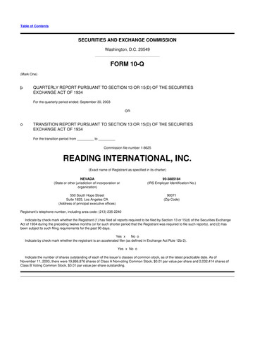 Thumbnail Reading International
 10-Q Quarterly Report FY 