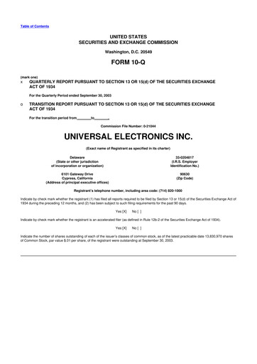 Thumbnail Universal Electronics 10-Q Quarterly Report FY 
