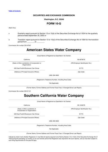 Thumbnail American States Water
 10-Q Quarterly Report FY 