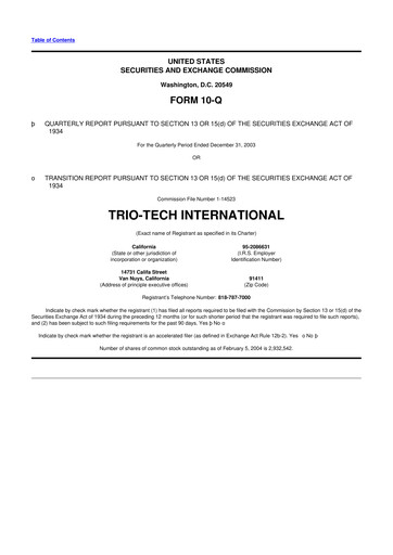 Thumbnail Trio-Tech International 10-Q Quarterly Report FY2004-02-09 