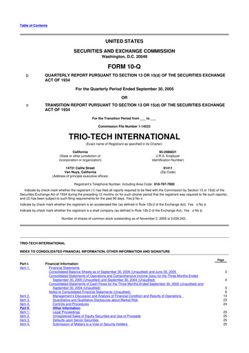 Thumbnail Trio-Tech International 10-Q Quarterly Report FY2005-11-21 