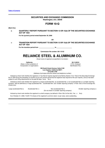 Thumbnail Reliance


 10-Q Quarterly Report FY 