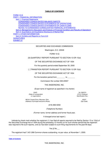 Thumbnail The Andersons, Inc. 10-Q Quarterly Report FY 