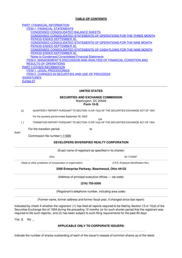 Miniature SITE Centers
 10-Q Rapport trimestriel  