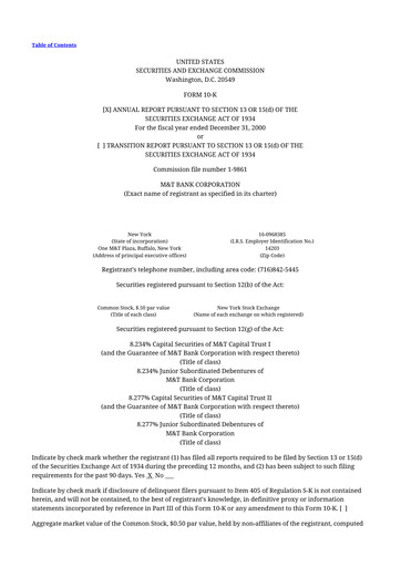 Thumbnail M&T Bank 10-K Annual Report 