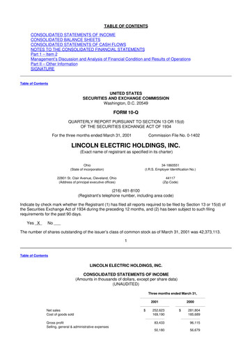 Thumbnail Lincoln Electric
 10-Q Quarterly Report FY 