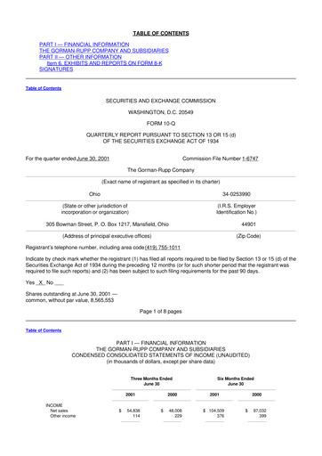Thumbnail Gorman-Rupp 10-Q Quarterly Report FY 