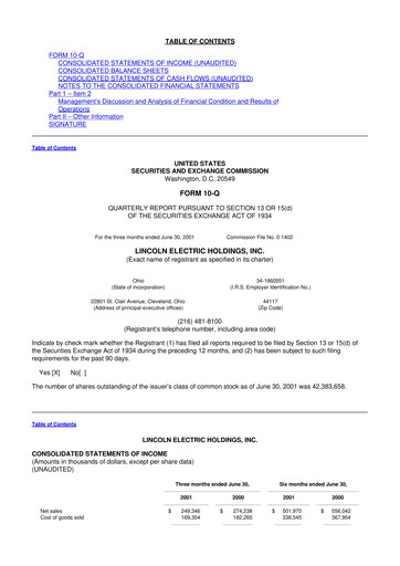 Thumbnail Lincoln Electric
 10-Q Quarterly Report FY 