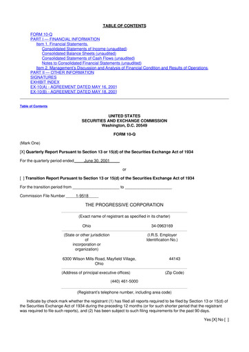 Thumbnail Progressive 10-Q Quarterly Report FY 