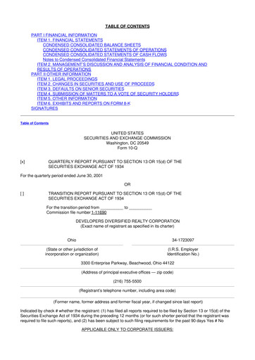 Miniature SITE Centers
 10-Q Rapport trimestriel  
