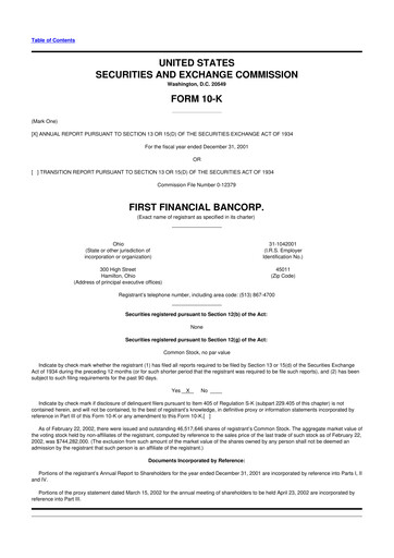 Thumbnail First Financial Bank
 10-K Annual Report 