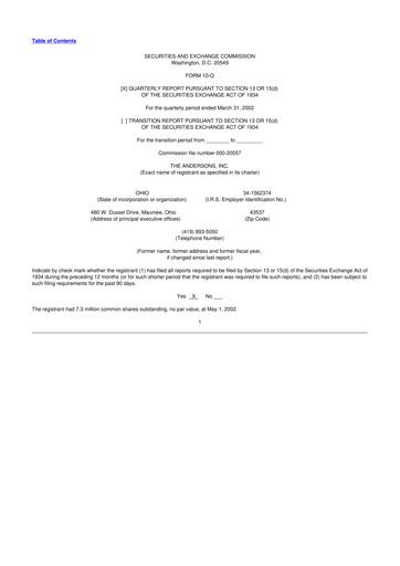 Thumbnail The Andersons, Inc. 10-Q Quarterly Report FY 
