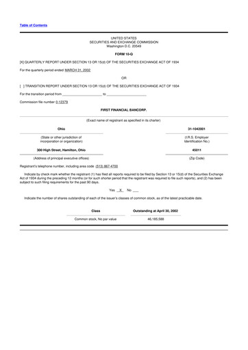 Thumbnail First Financial Bank
 10-Q Quarterly Report FY 