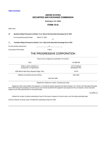 Thumbnail Progressive 10-Q Quarterly Report FY 
