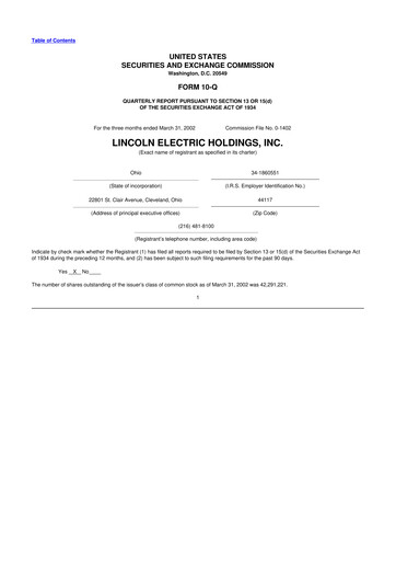Thumbnail Lincoln Electric
 10-Q Quarterly Report FY 