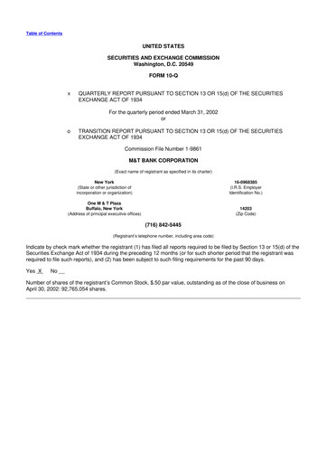 Thumbnail M&T Bank 10-Q Quarterly Report FY 