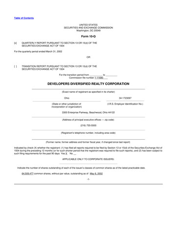 Miniature SITE Centers
 10-Q Rapport trimestriel  
