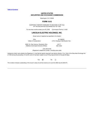 Thumbnail Lincoln Electric
 10-Q Quarterly Report FY 