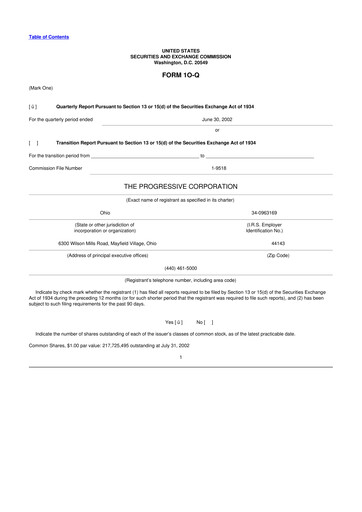 Thumbnail Progressive 10-Q Quarterly Report FY 