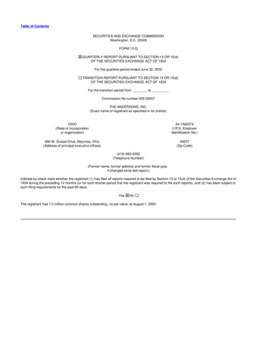 Thumbnail The Andersons, Inc. 10-Q Quarterly Report FY 
