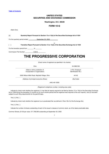 Thumbnail Progressive 10-Q Quarterly Report FY 