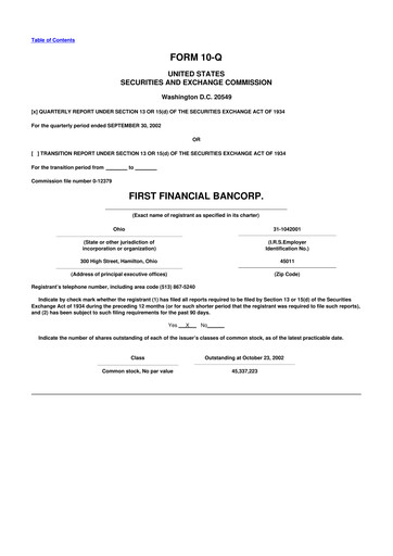 Thumbnail First Financial Bank
 10-Q Quarterly Report FY 