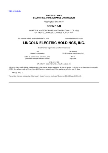 Thumbnail Lincoln Electric
 10-Q Quarterly Report FY 