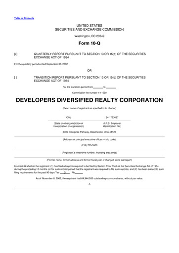 Miniature SITE Centers
 10-Q Rapport trimestriel  