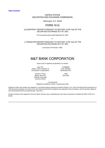 Thumbnail M&T Bank 10-Q Quarterly Report FY 